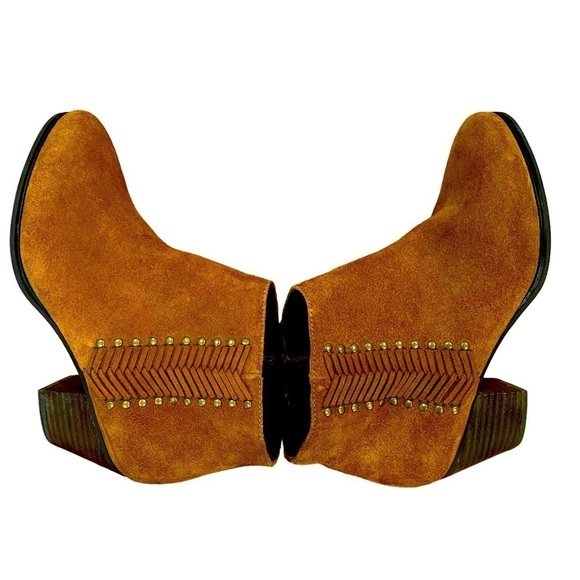 Franco Fortini size 6 Nicolette Brown suede leather side zip Boho Ankle Booties - Picture 4 of 10